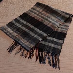 Men's Black Brown 1826 brand acrylic plaid scarf.